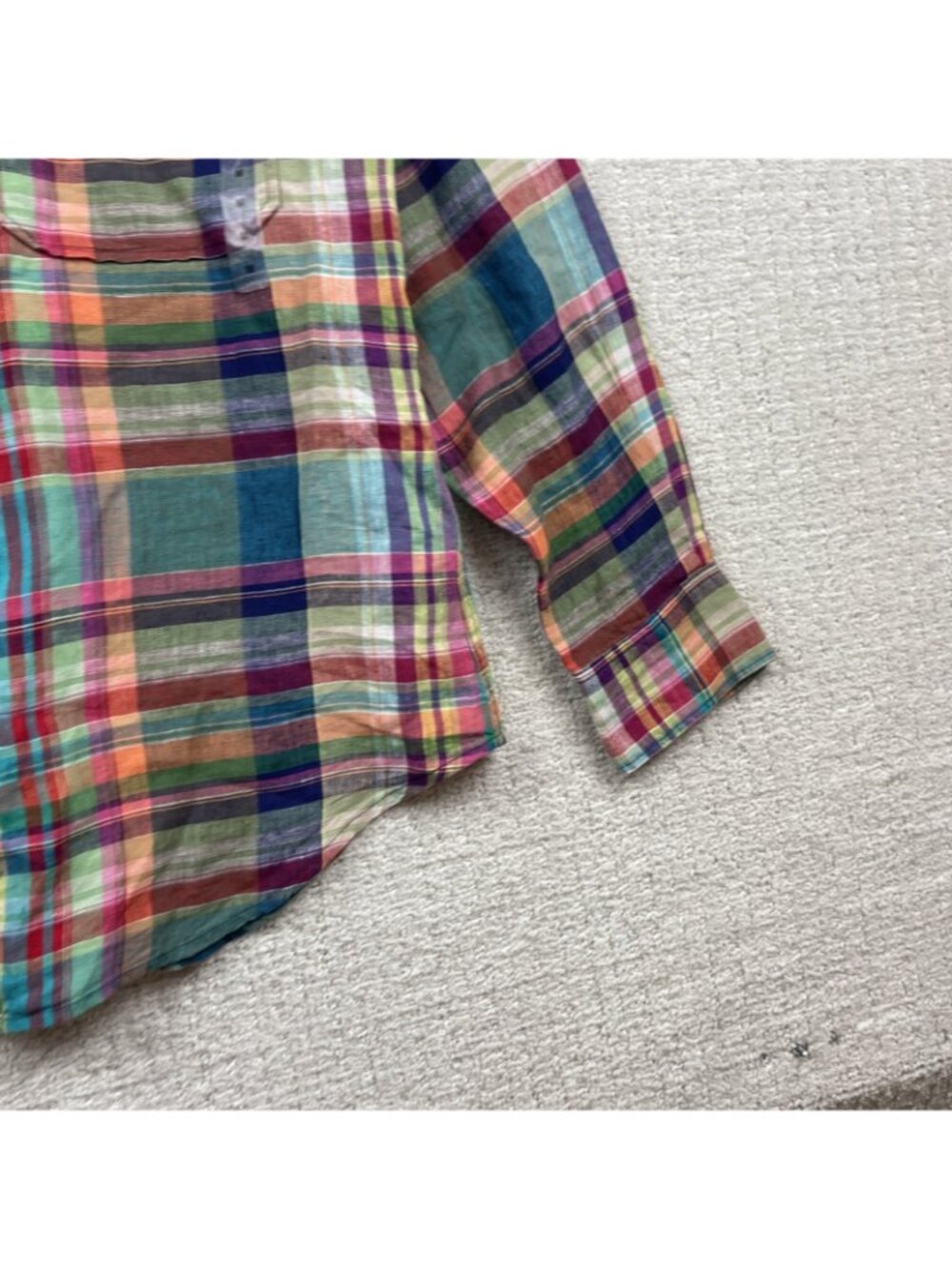 Polo Ralph Lauren Western Linen Button Up Dress Shirt Men Sz M Multicolor Plaid - Picture 4 of 16